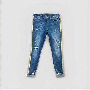 Express Legging Jeans Women’s 12 Reg Blue Denim Yellow Strips Side Stretch